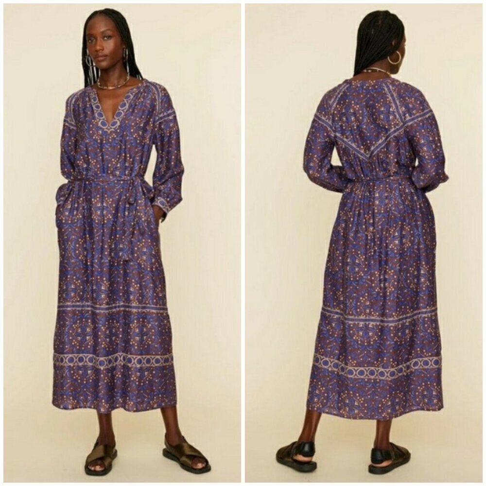 💕XIRENA💕 Isobel Dress ~ Royal Blue Woodblock Medallion Print Medium M NWT
